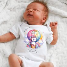 Load image into Gallery viewer, Personalised Born in 2025 Baby Vest, Rainbow Unicorn Baby Sleepsuit, Personalised Baby Outfit, New Baby Gift, Baby Arrival Announcement Vest