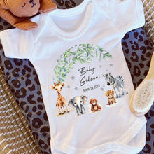 Load image into Gallery viewer, Born in 2025 Baby Grow, Personalised Sleepsuit, Born in 2025 gift, Personalised baby vest, Safari baby gift, Going home outfit Baby keepsake