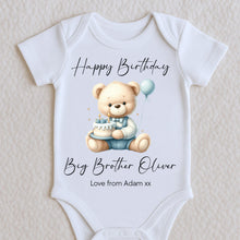 Load image into Gallery viewer, Happy Birthday Big Brother Babygrow, 1st Birthday as My Brother, Big Brother Gift, Big Bro Birthday, Sibling Birthday Sleepsuit Vest Romper