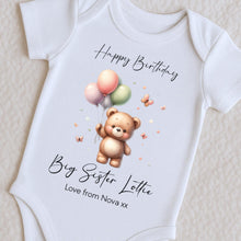 Load image into Gallery viewer, Happy Birthday Big Sister Babygrow, 1st Birthday as My Sister, Big Sister Gift, Sister Birthday, Sister Birthday, Sleepsuit Vest Bodysuit