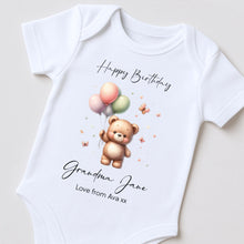 Load image into Gallery viewer, Happy Birthday Grandma Babygrow, 1st Birthday as My Granny, Grandparent Birthday Gift, Nana Birthday, Nan Birthday, Sleepsuit Vest Bodysuit
