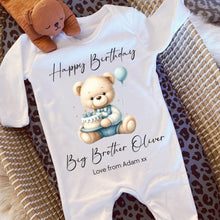 Load image into Gallery viewer, Happy Birthday Big Brother Babygrow, 1st Birthday as My Brother, Big Brother Gift, Big Bro Birthday, Sibling Birthday Sleepsuit Vest Romper