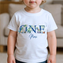 Load image into Gallery viewer, Kid's Birthday T-shirt, Birthday Keepsake T-shirt, kids Birthday Gift, 1st Birthday T-shirt, Dino t-shirt, Dinosaur first birthday toddler