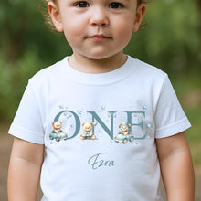 Load image into Gallery viewer, Personalised first birthday toddler, Kid's Birthday T-shirt, Birthday Keepsake T-shirt, kids Birthday Gift, 1st Birthday T-shirt, Teddy Tee