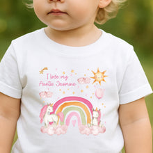 Load image into Gallery viewer, I Love My Auntie T-Shirt, Kids Name Tee, My Auntie loves me, Aunty Baby Top, Toddler Children Girls Boys, Personalised I love my Aunties