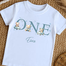 Load image into Gallery viewer, Personalised first birthday toddler, Kid's Birthday T-shirt, Birthday Keepsake T-shirt, kids Birthday Gift, 1st Birthday T-shirt, Teddy Tee