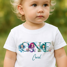 Load image into Gallery viewer, Mermaid ONE Birthday T-Shirt, first Birthday Outfit for Girl, Custom Name Baby Top, 1st Birthday Shirt Toddler, Under the Sea Mermaid Theme