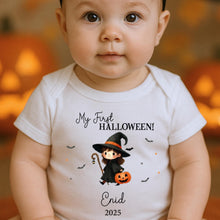 Load image into Gallery viewer, Personalised First Halloween Baby Vest, My first Halloween Babygrow, Pumpkin, Baby's First Halloween, Trick or Treat, 1st Halloween Boo Crew