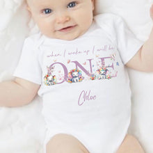 Load image into Gallery viewer, Personalised Elephant Birthday sleepsuit, Unisex Birthday vest, When I wake up I’ll be One, Wild One, Elephant Romper, Cute Elephant Onesie