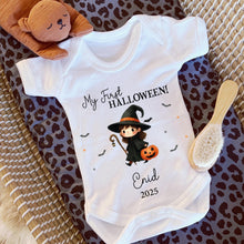 Load image into Gallery viewer, Personalised First Halloween Baby Vest, My first Halloween Babygrow, Pumpkin, Baby's First Halloween, Trick or Treat, 1st Halloween Boo Crew