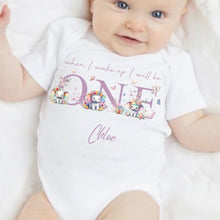 Load image into Gallery viewer, Personalised Elephant Birthday sleepsuit, Unisex Birthday vest, When I wake up I’ll be One, Wild One, Elephant Romper, Cute Elephant Onesie