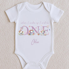 Load image into Gallery viewer, Personalised Elephant Birthday sleepsuit, Unisex Birthday vest, When I wake up I’ll be One, Wild One, Elephant Romper, Cute Elephant Onesie