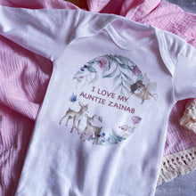 Load image into Gallery viewer, I love you Auntie babygrow / Sleepsuit Eucalyptus Fairy Garden