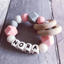 Load image into Gallery viewer, Personalised Silicone Teething Ring Pink and Pearl