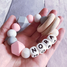 Load image into Gallery viewer, Personalised Silicone Teething Ring Pink and Pearl