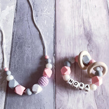 Load image into Gallery viewer, Personalised Silicone Teething Ring Pink and Pearl
