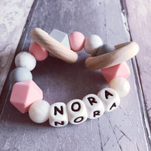 Load image into Gallery viewer, Personalised Silicone Teething Ring Pink and Pearl