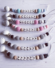 Load image into Gallery viewer, Personalised Crochet Dummy Clip - Grey - Hopes, Dreams & Jellybeans