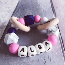 Load image into Gallery viewer, Personalised Silicone Teething Ring - Pink/Navy - Hopes, Dreams & Jellybeans