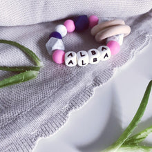 Load image into Gallery viewer, Personalised Silicone Teething Ring - Pink/Navy - Hopes, Dreams & Jellybeans