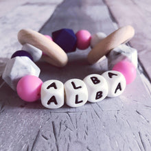 Load image into Gallery viewer, Personalised Silicone Teething Ring - Pink/Navy - Hopes, Dreams & Jellybeans