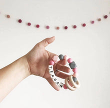 Load image into Gallery viewer, Personalised Silicone Teething Ring - Pink/Navy - Hopes, Dreams & Jellybeans