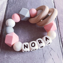 Load image into Gallery viewer, Personalised Silicone Teething Ring Pink and Pearl