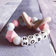 Load image into Gallery viewer, Personalised Silicone Teething Ring Pink and Pearl