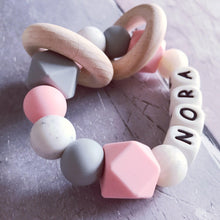 Load image into Gallery viewer, Personalised Silicone Teething Ring Pink and Pearl