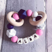 Load image into Gallery viewer, Personalised Silicone Teething Ring - Pink/Navy - Hopes, Dreams & Jellybeans