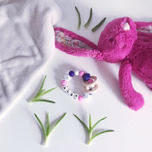 Load image into Gallery viewer, Personalised Silicone Teething Ring - Pink/Navy - Hopes, Dreams & Jellybeans