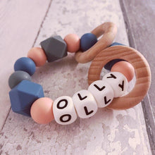 Load image into Gallery viewer, Personalised Silicone Teething Ring - Niagra/Peach - Hopes, Dreams & Jellybeans