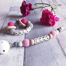 Load image into Gallery viewer, Personalised Crochet Dummy Clip - Pink