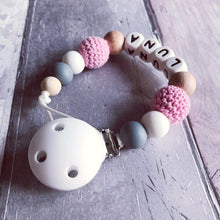 Load image into Gallery viewer, Personalised Crochet Dummy Clip - Pink