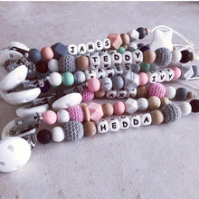 Load image into Gallery viewer, Personalised Silicone Dummy Clip - Copper/Grey