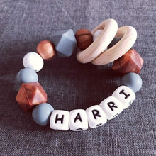 Load image into Gallery viewer, Personalised Silicone Teething Ring - Copper/Grey - Hopes, Dreams & Jellybeans