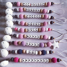 Load image into Gallery viewer, Personalised Crochet Dummy Clip - Blue - Hopes, Dreams & Jellybeans