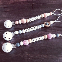 Load image into Gallery viewer, Personalised Crochet Dummy Clip - Blue - Hopes, Dreams & Jellybeans
