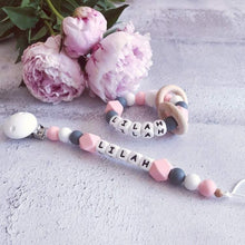 Load image into Gallery viewer, Dummy Clip and Teether Set - Pink/Dark Grey - Hopes, Dreams & Jellybeans