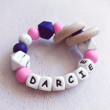 Load image into Gallery viewer, Personalised Silicone Teething Ring - Pink/Navy - Hopes, Dreams & Jellybeans