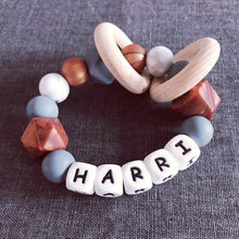 Load image into Gallery viewer, Personalised Silicone Teething Ring - Copper/Grey - Hopes, Dreams & Jellybeans