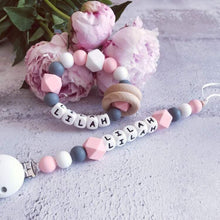 Load image into Gallery viewer, Dummy Clip and Teether Set - Pink/Dark Grey - Hopes, Dreams & Jellybeans