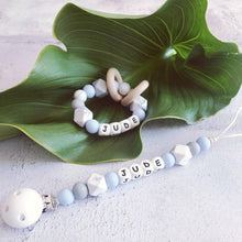 Load image into Gallery viewer, Dummy Clip and Teether Set - Baby Blue/White - Hopes, Dreams & Jellybeans