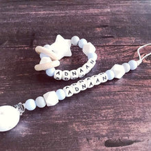 Load image into Gallery viewer, Dummy Clip and Teether Set - Baby Blue/White - Hopes, Dreams & Jellybeans