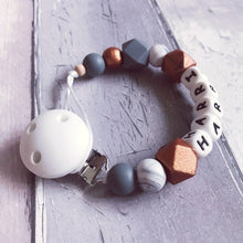 Load image into Gallery viewer, Personalised Silicone Dummy Clip - Copper/Grey