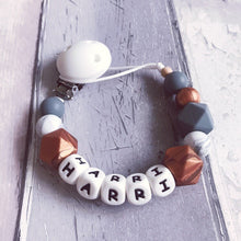 Load image into Gallery viewer, Personalised Silicone Dummy Clip - Copper/Grey