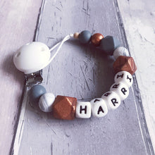 Load image into Gallery viewer, Personalised Silicone Dummy Clip - Copper/Grey