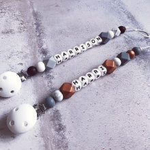 Load image into Gallery viewer, Personalised Silicone Dummy Clip - Copper/Grey