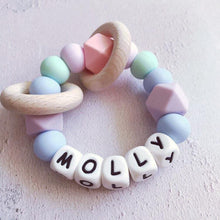 Load image into Gallery viewer, Personalised Silicone Teething Ring - Pastels - Hopes, Dreams & Jellybeans