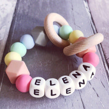 Load image into Gallery viewer, Personalised Pastel Rainbow Silicone Teething Ring